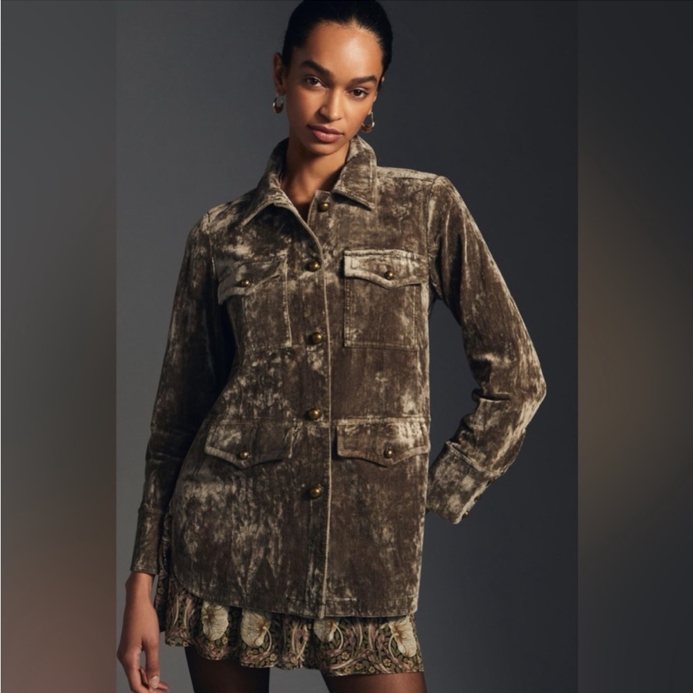 Anthropologie Velvet Shacket,  Army Green, NEW, size XS